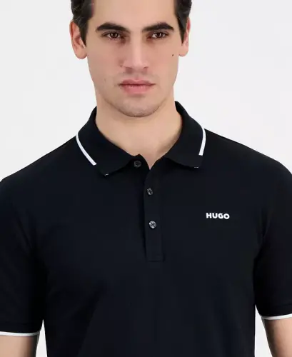 Hugo by Men's Dinoso Contrast-Tip Polo Shirt - BLACK - HUGO BOSS (1)