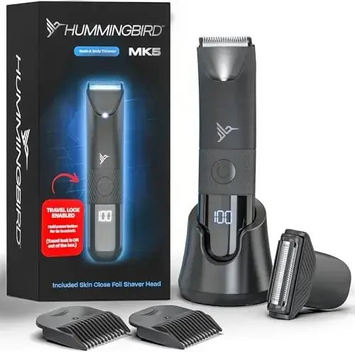 HUMMINGBIRD MK5 Pubic Hair Trimmer for Men – Ceramic Blade, No Nick, No Cut, Ball Trimmer, Waterproof, USB-C Rechargeable, LED Display, Charging Dock & Travel Pouch, Body Trimmer & Ball Shaver - 7