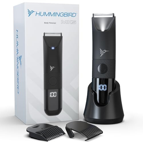 HUMMINGBIRD MK5 Pubic Hair Trimmer for Men – Ceramic Blade, No Nick, No Cut, Ball Trimmer, Waterproof, USB-C Rechargeable, LED Display, Charging Dock & Travel Pouch, Body Trimmer & Ball Shaver - 1