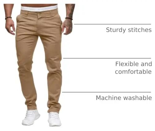 HUNGSON Erkaklar Chinos Slim Fit Stretch Flat-Front Skinny Dress Pants - HUNGSON