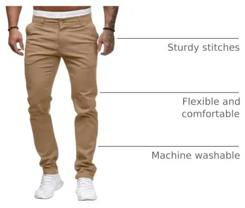HUNGSON Mens Chinos Slim Fit Stretch Flat-Front Skinny Dress Pants 