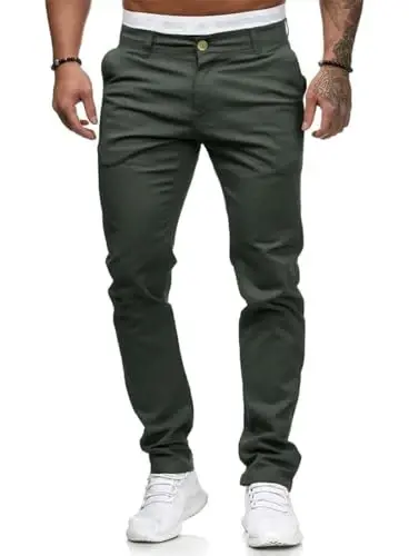 HUNGSON Mens Chinos Slim Fit Stretch Flat-Front Skinny Dress Pants - 1