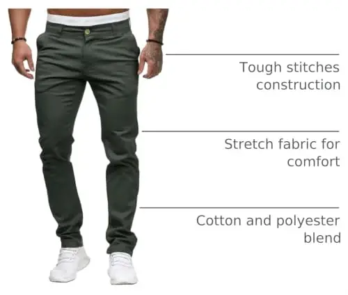 HUNGSON Mens Chinos Slim Fit Stretch Flat-Front Skinny Dress Pants - 4