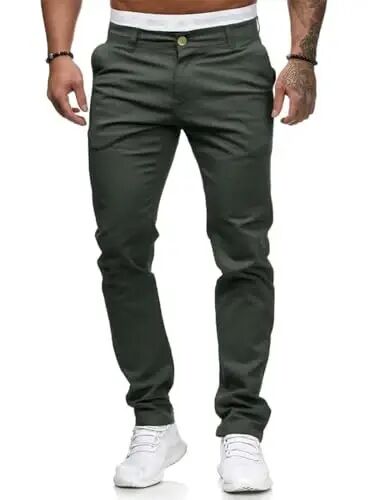 HUNGSON Mens Chinos Slim Fit Stretch Flat-Front Skinny Dress Pants - HUNGSON