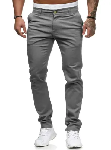 HUNGSON Mens Chinos Slim Fit Stretch Flat-Front Skinny Dress Pants - 1