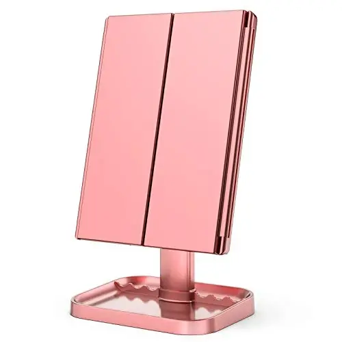HUONUL Makeup Mirror, 10X 3X 2X Magnification, Lighted Makeup Mirror, Touch Control, Dual Power Supply, Portable LED Mirror, Women Gift (Rose Gold) - 4