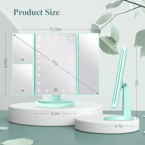 HUONUL Makeup Mirror, Vanity Mirror with Lights, 2X/3X/10X Magnification, Touch Control, Trifold Mirror, Dual Power Supply, Valentines Day, Gifts for Women, Wife, Mom, Teengirls - 6