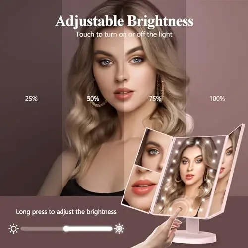 HUONUL Makeup Mirror Vanity with Lights, 2X 3X 10X Magnification, Touch Control, Trifold Mirror, Dual Power Supply, Gifts for Women, Wife, Mom, Teengirls(Black) - 3