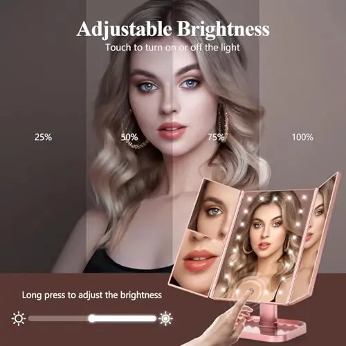 HUONUL Makeup Mirror, Vanity Mirror with Lights, 2X/3X/10X Magnification, Touch Control, Trifold, Dual Power Supply, Valentines Day Gifts for Her,Gifts for Women, Wife, Mom, Girls,Dorm Room Essentials - HUONUL (1)