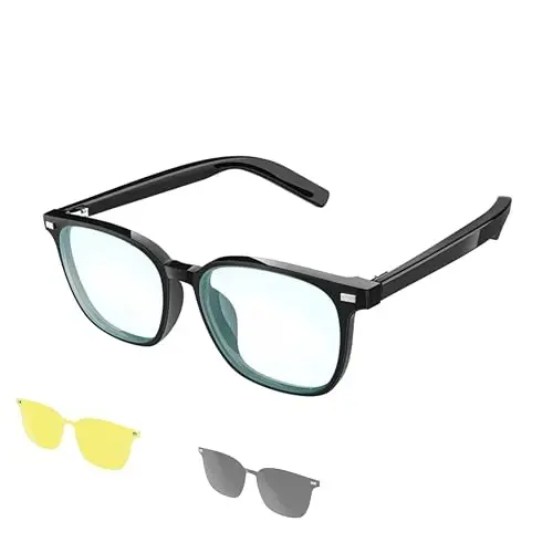 HUOSUC Smart Bluetooth Audio Glasses, Anti-Blue Light, Auto On/Off, Call/Music, Voice Assistant,Remote control of mobile phone camera function, Black Frame，unisex - MODAZONE