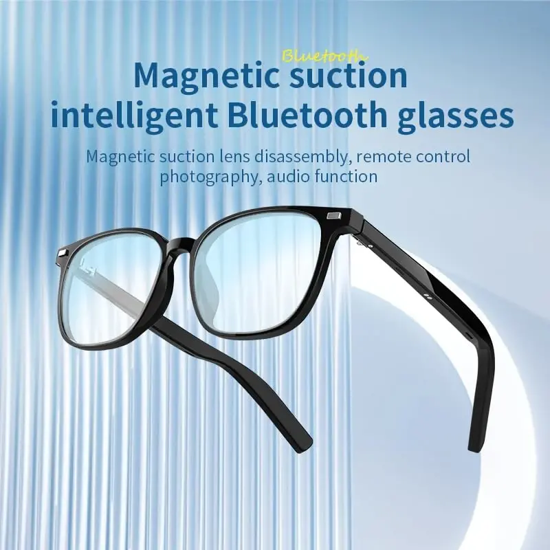 HUOSUC Smart Bluetooth Audio Glasses, Anti-Blue Light, Auto On/Off, Call/Music, Voice Assistant,Remote control of mobile phone camera function, Black Frame，unisex - 2