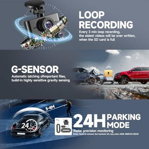 HUPEJOS V7 64G Dash Cam with 11.5ft Type-C Hardwire Kit - 4