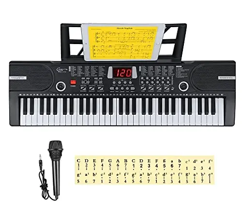 Huracan Kids Piano Klaviaturasi, 61 Tugmali Boshlanuvchilar uchun Elektronik Klaviatura Ko‘chma Raqamli Musiqa Klaviaturasi, Bolalarga Musiqiy Ta’lim O‘yinchoqi Mikrofon va Nota Qo‘yilishi bilan, O‘g‘il va Qiz Bolalar uchun Sovg‘a 