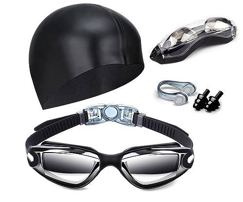 Hurdilen Swim Goggles Swimming Goggles No Leaking with Nose Clip, Earplugs, Swim Cap and Case for Men Women - 1