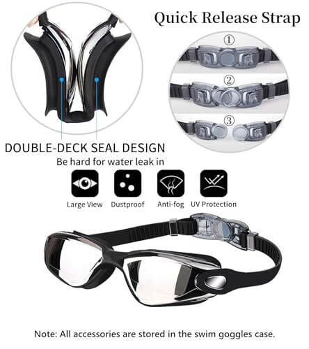 Hurdilen Swim Goggles Swimming Goggles No Leaking with Nose Clip, Earplugs, Swim Cap and Case for Men Women - 2