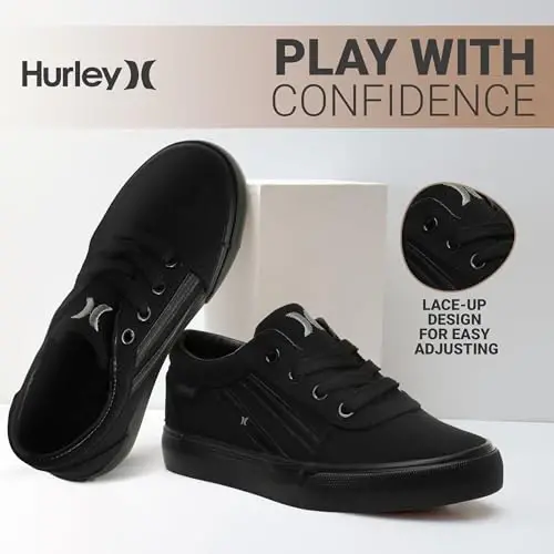 Hurley Boardy Kids Lace Up Canvas Sneakers – Low Cut Skateboarding Shoes for Kids, Sports Shoes for Boys and Girls - 2