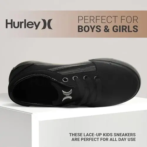 Hurley Boardy Kids Lace Up Canvas Sneakers – Low Cut Skateboarding Shoes for Kids, Sports Shoes for Boys and Girls - 3