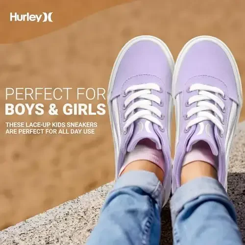 Hurley Boardy Kids Lace Up Canvas Sneakers – Low Cut Skateboarding Shoes for Kids, Sports Shoes for Boys and Girls - 3