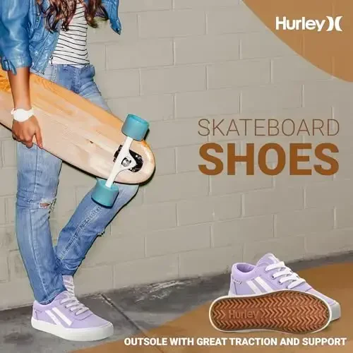 Hurley Boardy Kids Lace Up Canvas Sneakers – Low Cut Skateboarding Shoes for Kids, Sports Shoes for Boys and Girls - 4