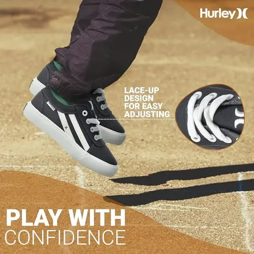 Hurley Boardy Kids Lace Up Canvas Sneakers – Low Cut Skateboarding Shoes for Kids, Sports Shoes for Boys and Girls - 2