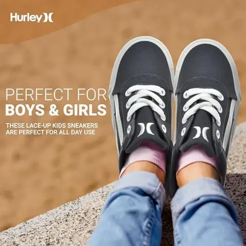 Hurley Boardy Kids Lace Up Canvas Sneakers – Low Cut Skateboarding Shoes for Kids, Sports Shoes for Boys and Girls - 3