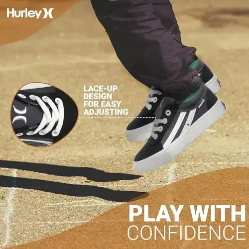 Hurley Boardy Kids Lace Up Canvas Sneakers – Low Cut Skateboarding Shoes for Kids, Sports Shoes for Boys and Girls - 2