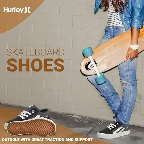 Hurley Boardy Kids Lace Up Canvas Sneakers – Low Cut Skateboarding Shoes for Kids, Sports Shoes for Boys and Girls - 4