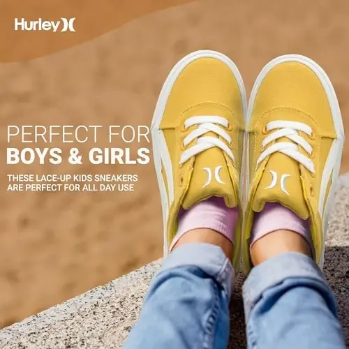 Hurley Boardy Kids Lace Up Canvas Sneakers – Low Cut Skateboarding Shoes for Kids, Sports Shoes for Boys and Girls - 3