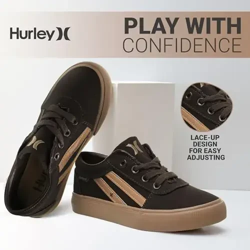 Hurley Boardy Kids Lace Up Canvas Sneakers – Low Cut Skateboarding Shoes for Kids, Sports Shoes for Boys and Girls - HURLEY (1)
