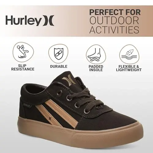Hurley Boardy Kids Lace Up Canvas Sneakers – Low Cut Skateboarding Shoes for Kids, Sports Shoes for Boys and Girls - 5