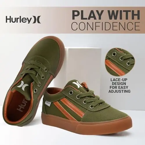 Hurley Boardy Kids Lace Up Canvas Sneakers – Low Cut Skateboarding Shoes for Kids, Sports Shoes for Boys and Girls - HURLEY (1)