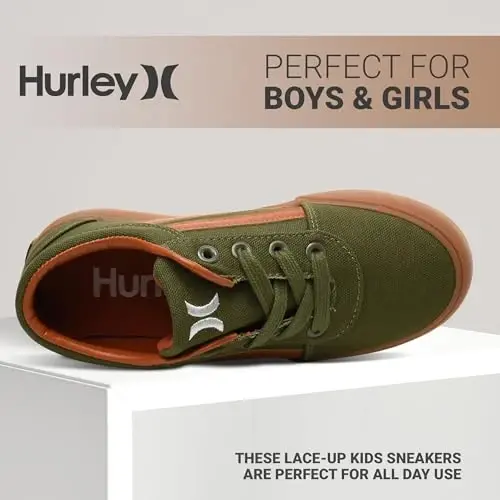 Hurley Boardy Kids Lace Up Canvas Sneakers – Low Cut Skateboarding Shoes for Kids, Sports Shoes for Boys and Girls - 3