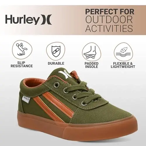 Hurley Boardy Kids Lace Up Canvas Sneakers – Low Cut Skateboarding Shoes for Kids, Sports Shoes for Boys and Girls - 5