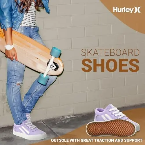 Hurley Boardy Kids bog‘ichli kanvas krossovkalari – bolalar uchun past bo‘yli skeytbording tuflilari, o‘g‘il va qiz bolalar uchun sport krossovkalari - 4