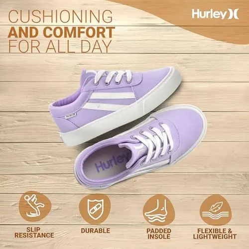 Hurley Boardy Kids bog‘ichli kanvas krossovkalari – bolalar uchun past bo‘yli skeytbording tuflilari, o‘g‘il va qiz bolalar uchun sport krossovkalari - 5