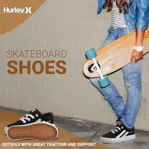 Hurley Boardy Kids Lace Up Canvas Krossovkalar - Bolalar uchun past kesilgan Skateboard poyafzallari, O'g'il va qizlar uchun sport poyafzallari - 4
