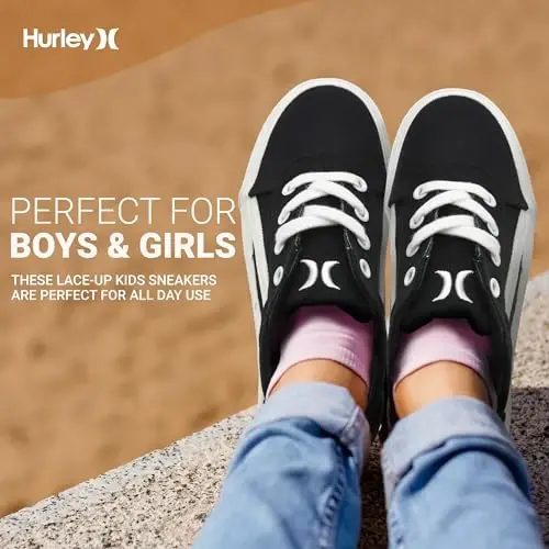 Hurley Boardy Kids Lace Up Canvas Krossovkalar - Bolalar uchun past kesilgan Skateboard poyafzallari, O'g'il va qizlar uchun sport poyafzallari - 3
