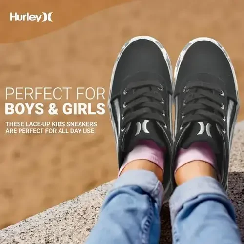 Hurley Boardy Kids Lace Up Canvas Krossovkalar – Bolalar uchun past kesimli Skeytbord poyabzallari, O'g'il bolalar va qizlar uchun sport poyabzallari - 3