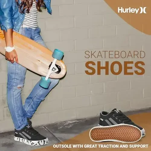 Hurley Boardy Kids Lace Up Canvas Krossovkalar – Bolalar uchun past kesimli Skeytbord poyabzallari, O'g'il bolalar va qizlar uchun sport poyabzallari - 4