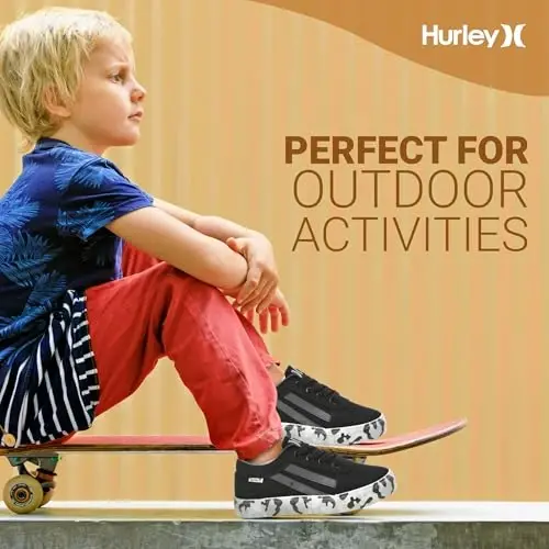 Hurley Boardy Kids Lace Up Canvas Krossovkalar – Bolalar uchun past kesimli Skeytbord poyabzallari, O'g'il bolalar va qizlar uchun sport poyabzallari - 6