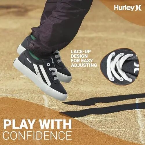 Hurley Boardy Kids Lace Up Canvas Krossovkalari – Bolalar uchun past kesilgan Skateboard poyabzallari, o'g'il va qizlar uchun sport poyabzallari - 2