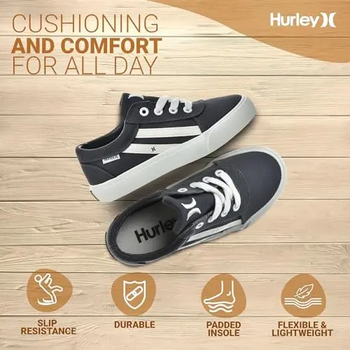 Hurley Boardy Kids Lace Up Canvas Krossovkalari – Bolalar uchun past kesilgan Skateboard poyabzallari, o'g'il va qizlar uchun sport poyabzallari - 5