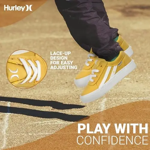 Hurley Boardy Kids Lace Up Canvas Krossovkalari – Bolalar uchun past kesilgan skeytbord poyabzallari, o'g'il va qizlar uchun sport poyabzallari - 2