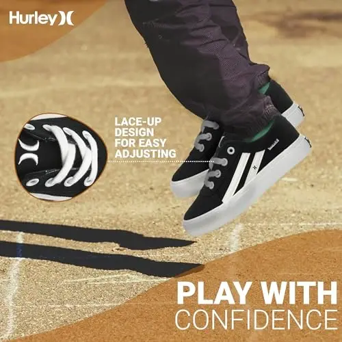 Hurley Boardy Kids Lace Up Canvas Sneakers - Bolalar uchun past kesilgan skeytbord poyabzallari, o'g'il va qizlar uchun sport poyabzallari - 2