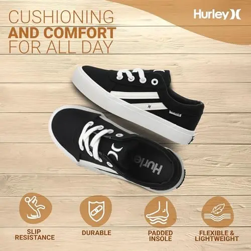 Hurley Boardy Kids Lace Up Canvas Sneakers - Bolalar uchun past kesilgan skeytbord poyabzallari, o'g'il va qizlar uchun sport poyabzallari - 5