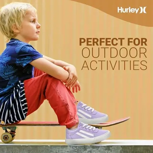Hurley Boardy Kids Lace Up Canvas Sneakers – Bolalar uchun past kesimli skateboarding poyafzallari, o'g'il va qizlar uchun sport poyafzallari - 6