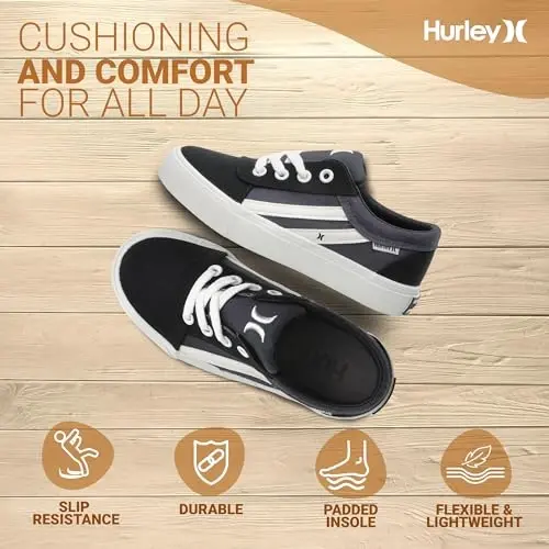 Hurley Boardy Kids Lace Up Canvas Sneakers – Bolalar uchun past kesimli skeytbord poyafzallari, o'g'il va qizlar uchun sport poyafzallari - 9