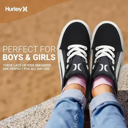Hurley Boardy Kids Lace Up Canvas Sneakers – Bolalar uchun past kesimli skeytbord poyafzallari, o'g'il va qizlar uchun sport poyafzallari - 3