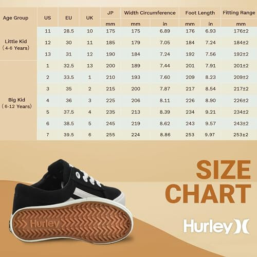 Hurley Boardy Kids Lace Up Canvas Sneakers – Low Cut Skateboarding Shoes for Kids, Sports Shoes for Boys and Girls - 6