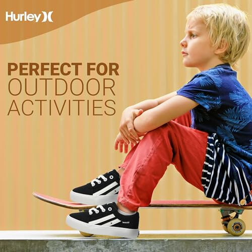 Hurley Boardy Kids Lace Up Canvas Sneakers – Low Cut Skateboarding Shoes for Kids, Sports Shoes for Boys and Girls - 7